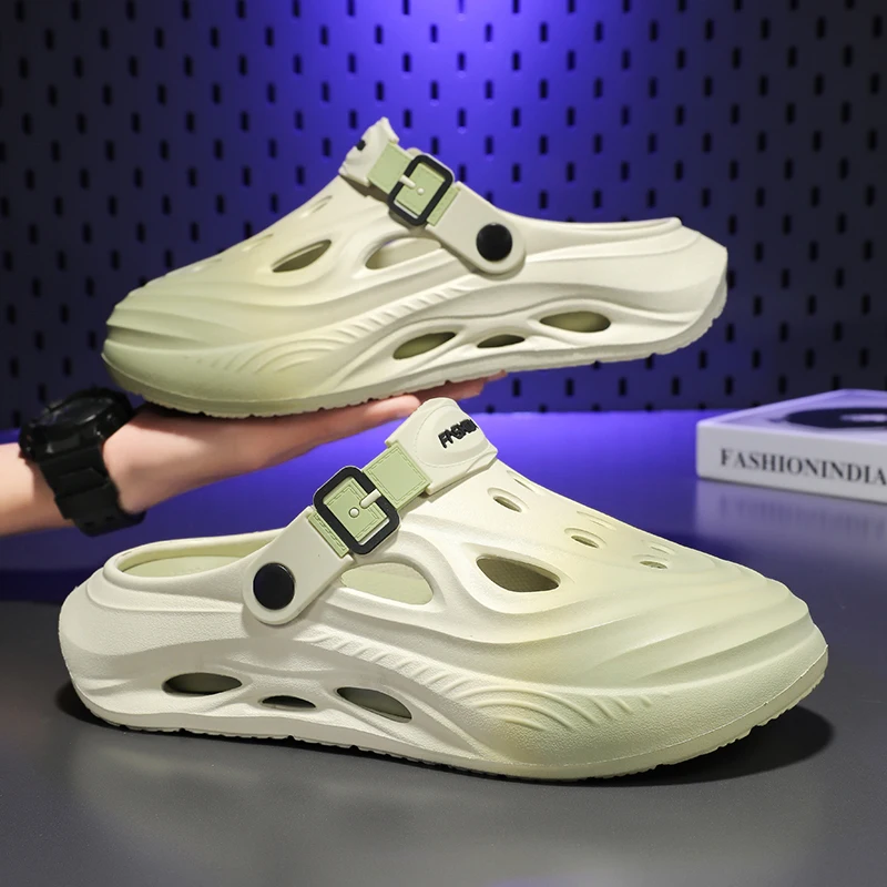 

Мужские и женские летние уличные нескользящие тапочки с закрытым носком и защитой от запаха, мужские уличные пляжные сандалии на толстой подошве двойного назначения