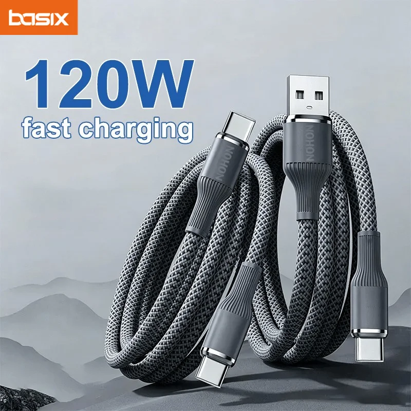 120W Superschnelles Ladekabel Typ C zu Typ C/USB mit Matter Oberfläche für Datenübertragung für iPhone Xiaomi Samsung
