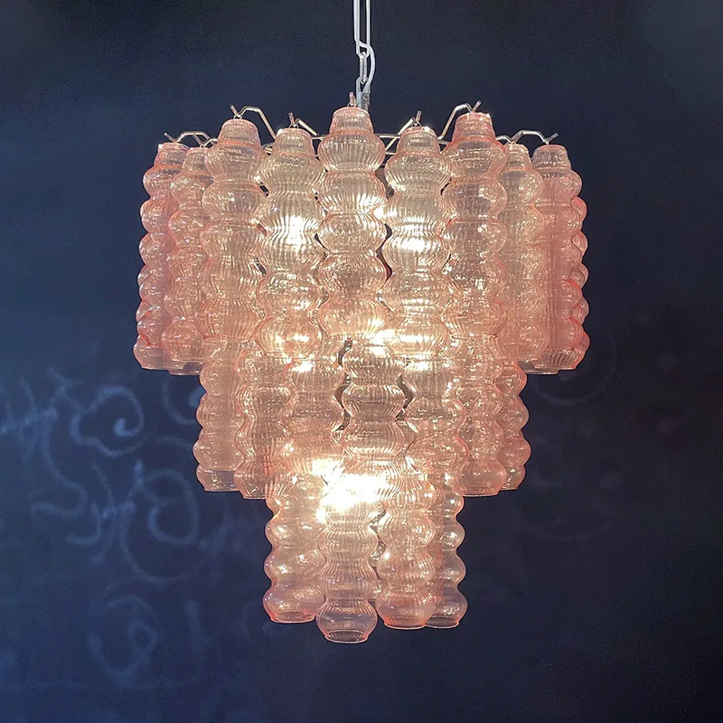 

French living room main light pink glass chandelier designer medieval retro dining room bedroom light