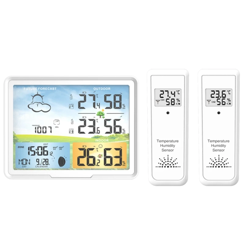 PT20B Weather Station Indoor Outdoor Digital Forecast Calendars Hygrometer Humidity Temperature Display Sensor(EU Plug)