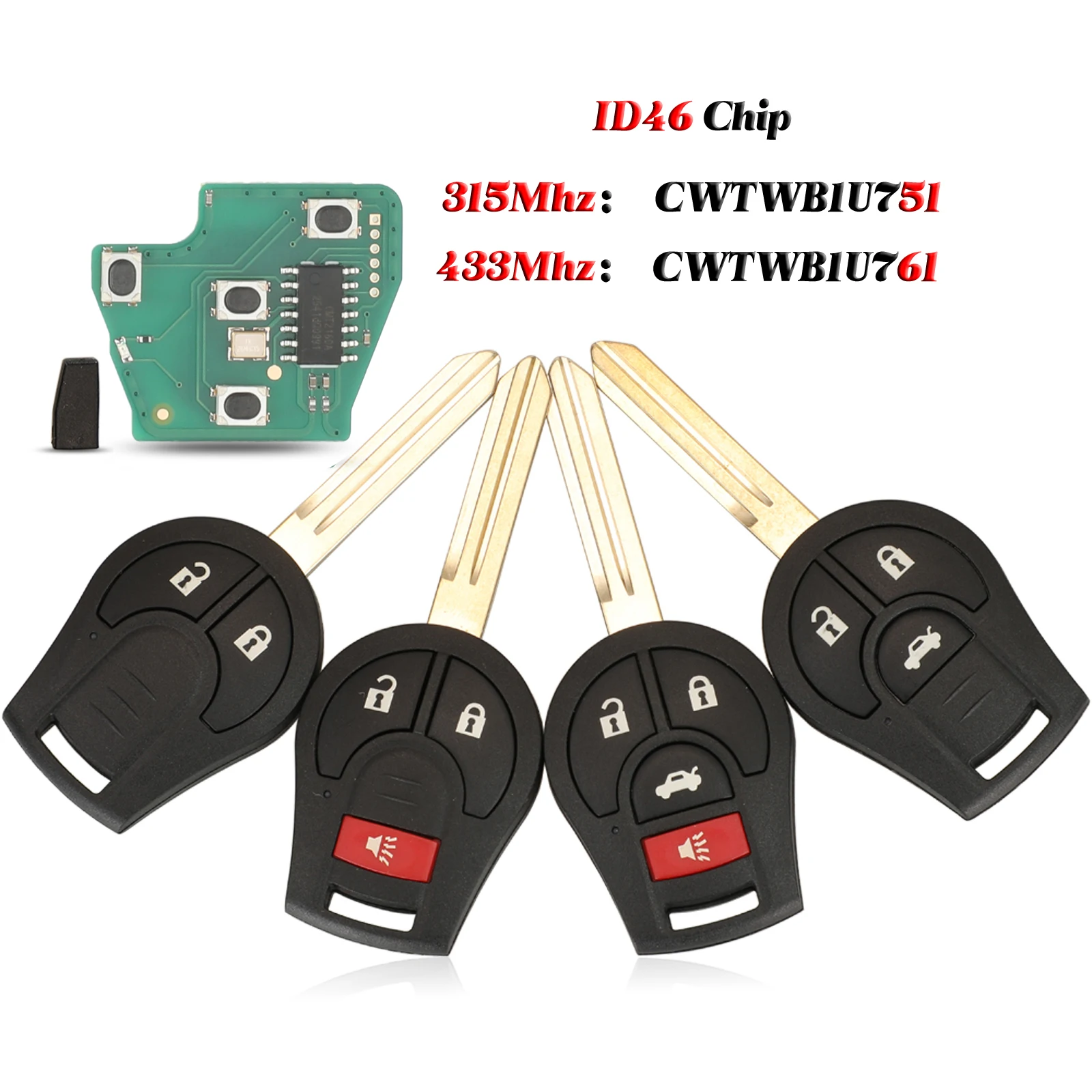 

jingyuqin 2/3/4 Buttons For Nissan Rouge Armada Maxima Sentra Remote Car Key 315/433Mhz CWTWB1U751 CWTWB1U761 Fob ID46 Chip
