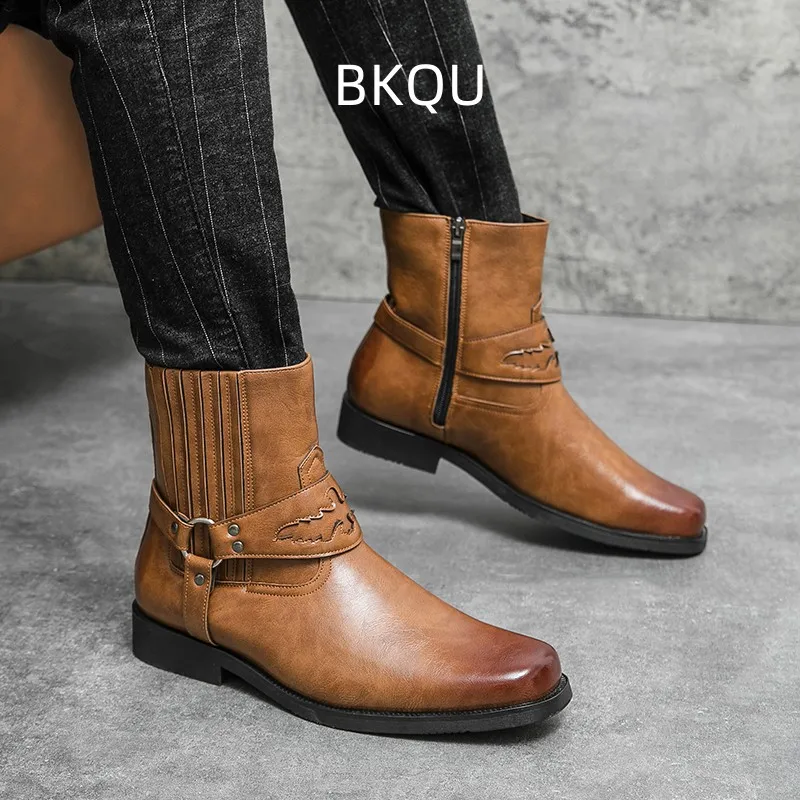 Cowboy Boots for Men Fashion Wear-Resistant Breathable Casual Non-slip Trendy All-match Round Toe Boots Spring Autumn Main