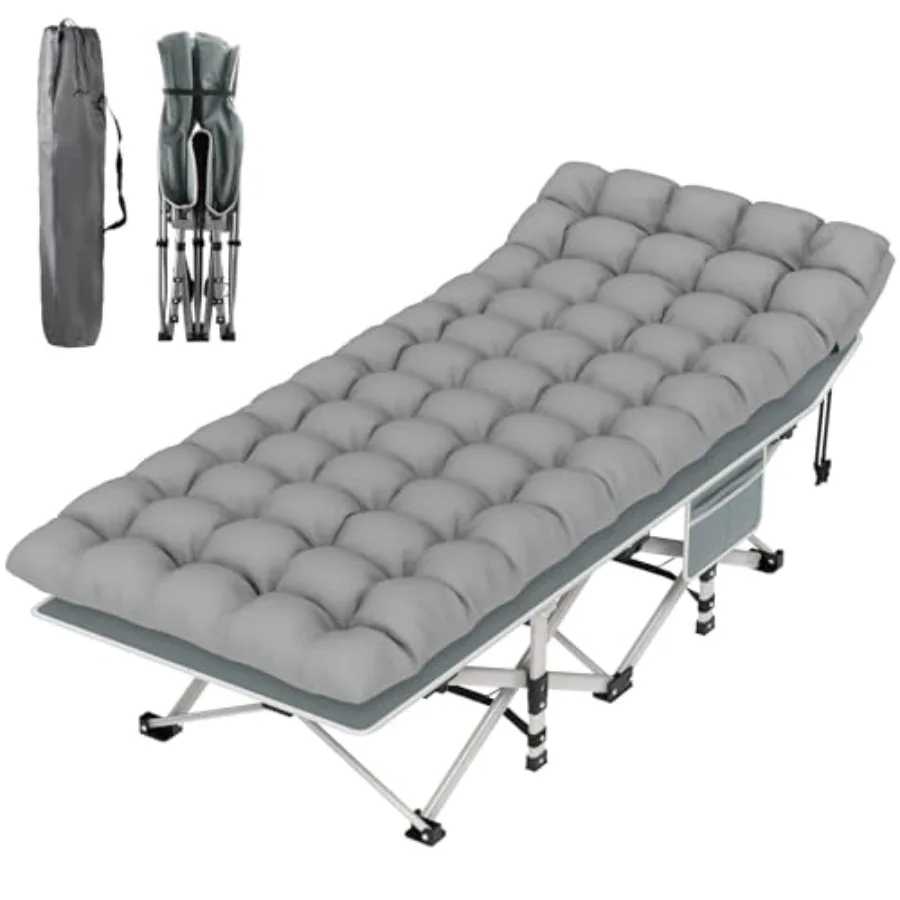 Folding Camping Cot Bed for Adults 1200D Double Layer Oxford Portable Outdoor Cots with Soft Pad Carry Bag for Camping Beach Tr