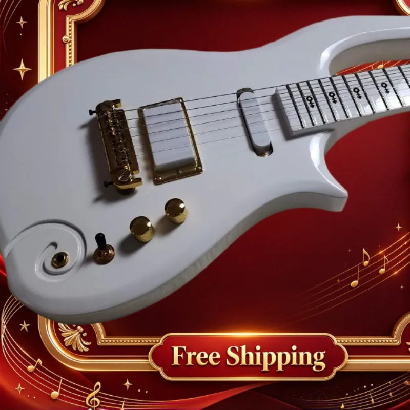 Free Shipping Prince Electric Guitar White Spiral Shape Body SH Pickups Fixed Bridge Gold Hardware Present Rock Graduation Gift