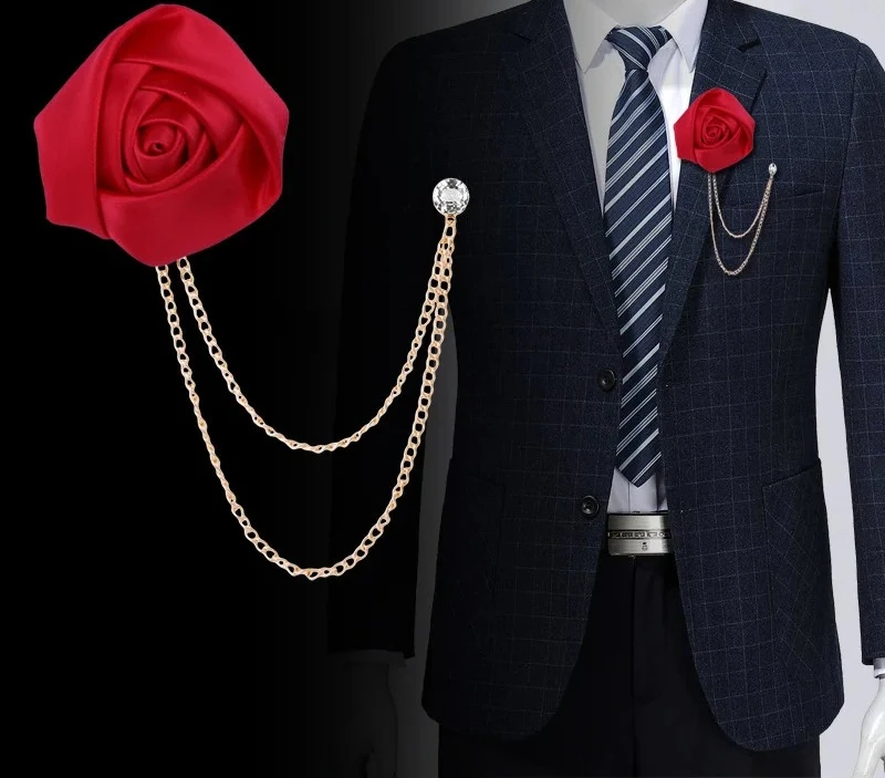 

Новая модная металлическая брошь с кристаллами и стразами, брошь-значок для мужского костюма и рубашки, искусственные шелковые пластиковые розы, броши-корсажи