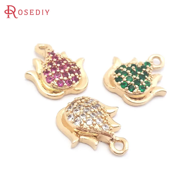 6PCS 18K Gold Color Brass and Zircon Flowers Charms Pendants High Quality Diy Jewelry Accessories Rosediy official-website