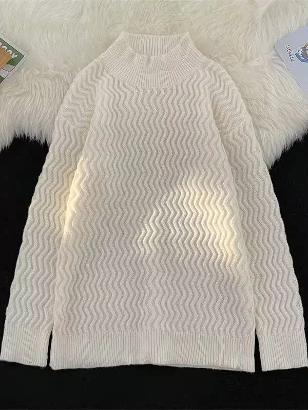 

Свободный мужской вязаный свитер, круглый зимний теплый повседневный топ, универсальная верхняя одежда для пар с ленивым волнистым узором