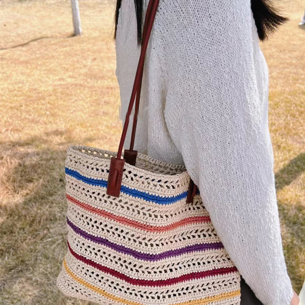 Leather Bag Strap Handmade Handbag Woven Material Set DIY Knitting Bags Bottom Shoulder Underarm Bag Crochet Accessories Brown