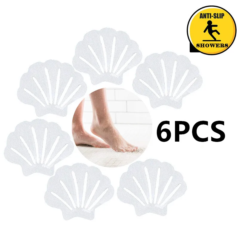 6pcs PEVA Anti Slip Sticker Shell Shaped Anti-slip Strips Self-Adhesive Shower Stickers Safety Tape Non Slip Bathtub Bathroom