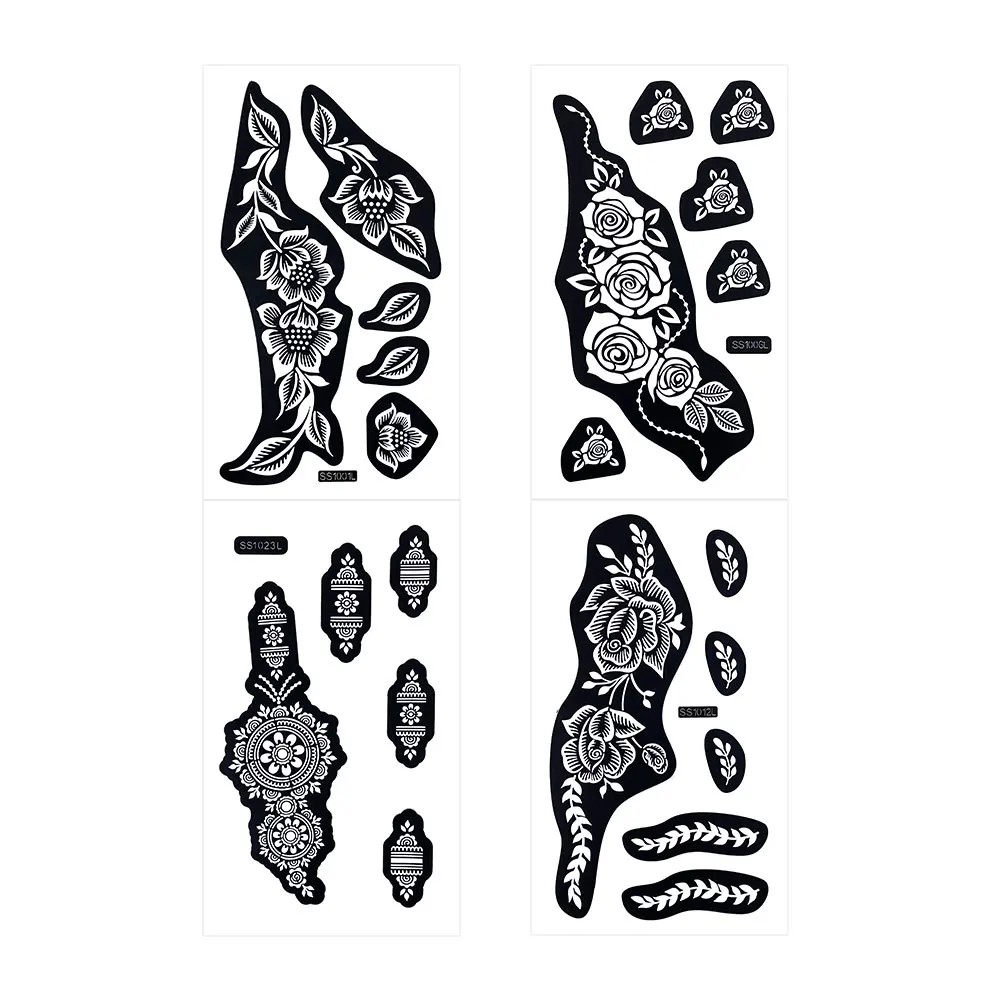 2pcs Flower Tattoo Stencils for Hand Henna Tattoo Templates for Women Wedding Festival Hand and Fingers Body Art Decoration