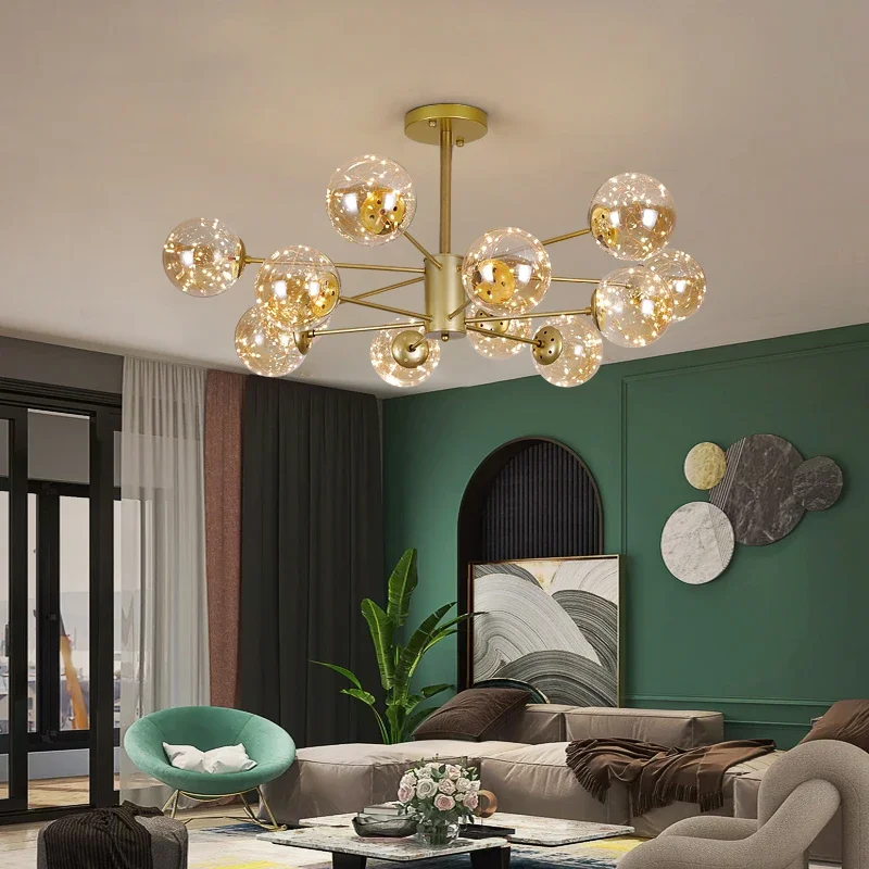 

Nordic Glass Ball Chandeliers for Living Dining Room Bedroom Hotel Hall Home Decor Ceiling Pendant Lamps Indoor Lustre Luminaire