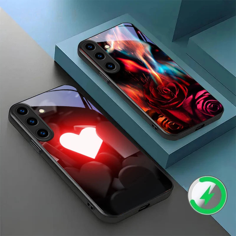 

Brilliant Flame Rose Suitable For Samsung Galaxy S26 Ultra S20 FE S21 S22+ S23 Plus S24 S25 Edge magnetism Glass Phone Casee