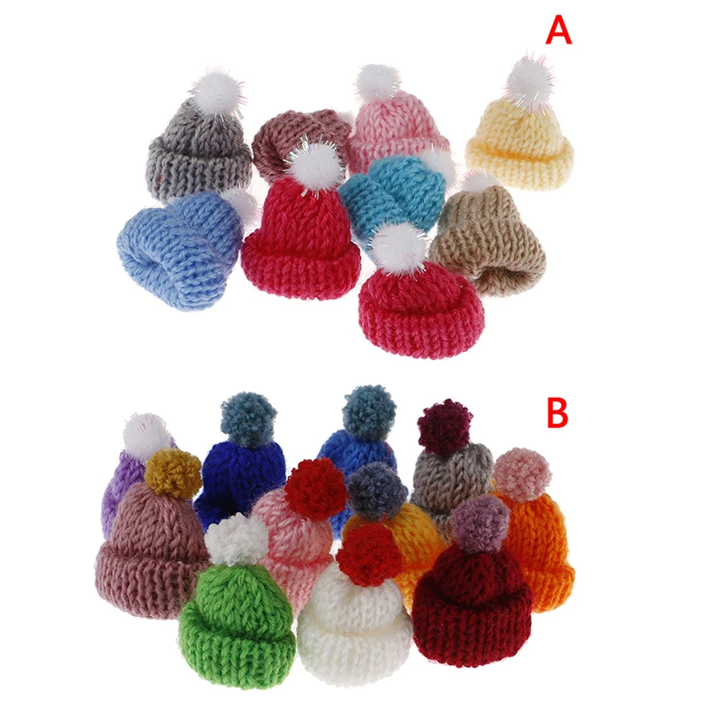 Latest 10Pcs 3.5CM Mixed Woolen Yarn Mini Hat Cap Headwear Garment Doll Craft Materials