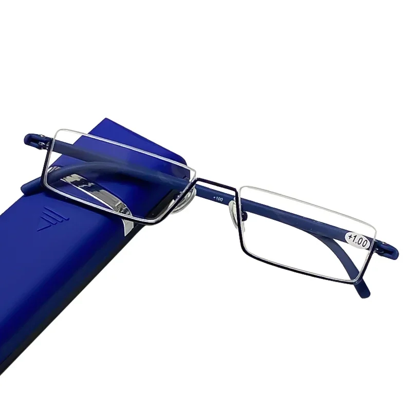 Flexible Halbrahmen-Lesebrille mit Box für Männer und Frauen, tragbare Anti-Blau-Brille, Unisex, Presbyopie-Brille +1,0 bis +4,0