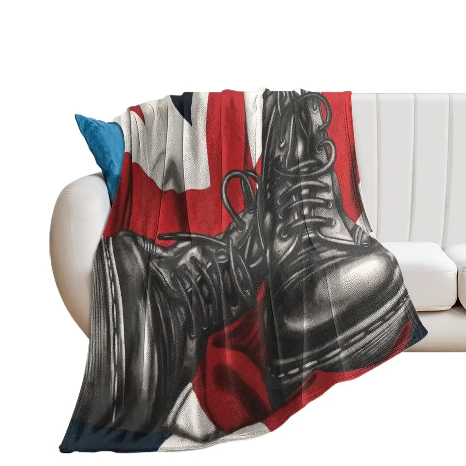 

Skinhead Doc Marten Boots with Union Flag drawing Throw Blanket Designers Polar Beach Hair Blankets