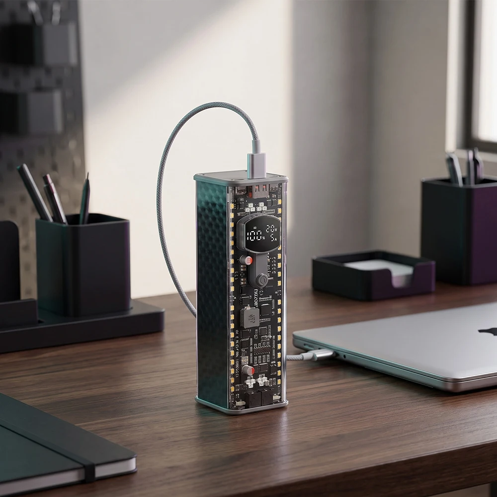 100W PD3.1 Transparentes DIY Powerbank-Kit, 8-Zellen 21700, lötfreier Batteriehalter, DC-Spannung einstellbar, Schnellladebox – Detail 6