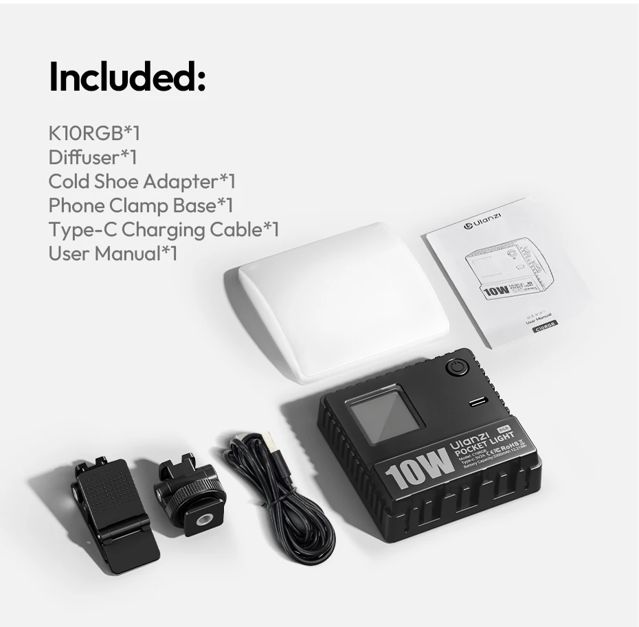 Ulanzi C10RGB Pocket Power 10W RGB-Videoleuchte 1800K-9000K Bi-Color-LED-Licht für Telefonkamera Stativ Video Vlog Fotografie – Detail 14