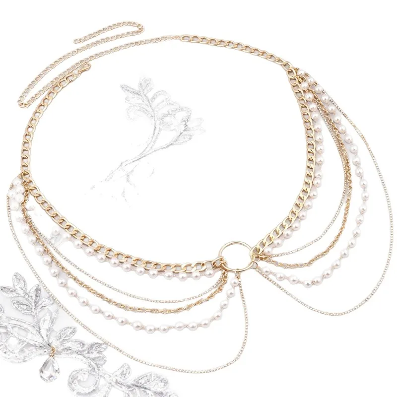 European and American personality simple and fashionable body chain exaggerated retro punk diamond chain multi-layer waist chain