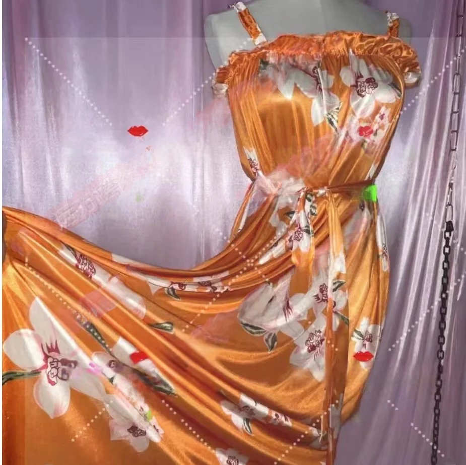 

Double-Sided Smooth Strapl Sexy Long Ice Silk Print Elastic Sp Dr for Men And Women Comfortable Breathable Casual Ho...