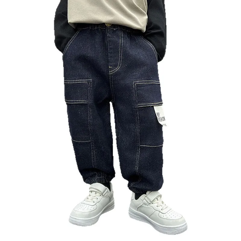 New Spring Autumn Boys Jeans Elastic Waist Pstchwork Children Boys Denim Pants Casual Loose Comfortable Kid Boys Pants 2-10Years