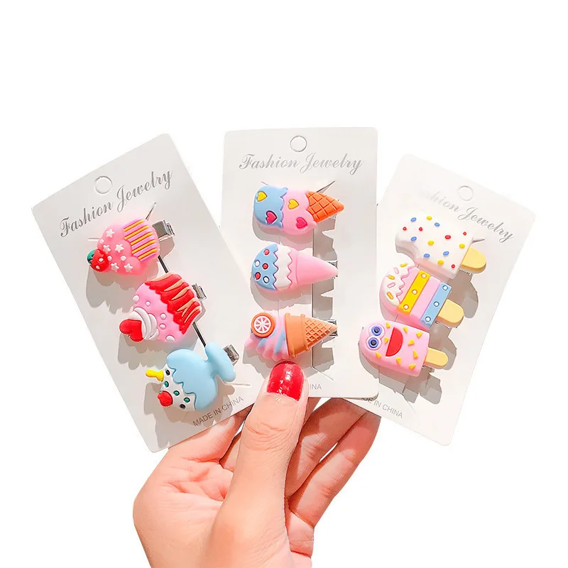 10Pcs/lot Cartoon Hair Clips for Girl Ice Cream Unicorn Kids Lovely Hairpin Barrettes Children Hairgripes Dress Hair Accessories