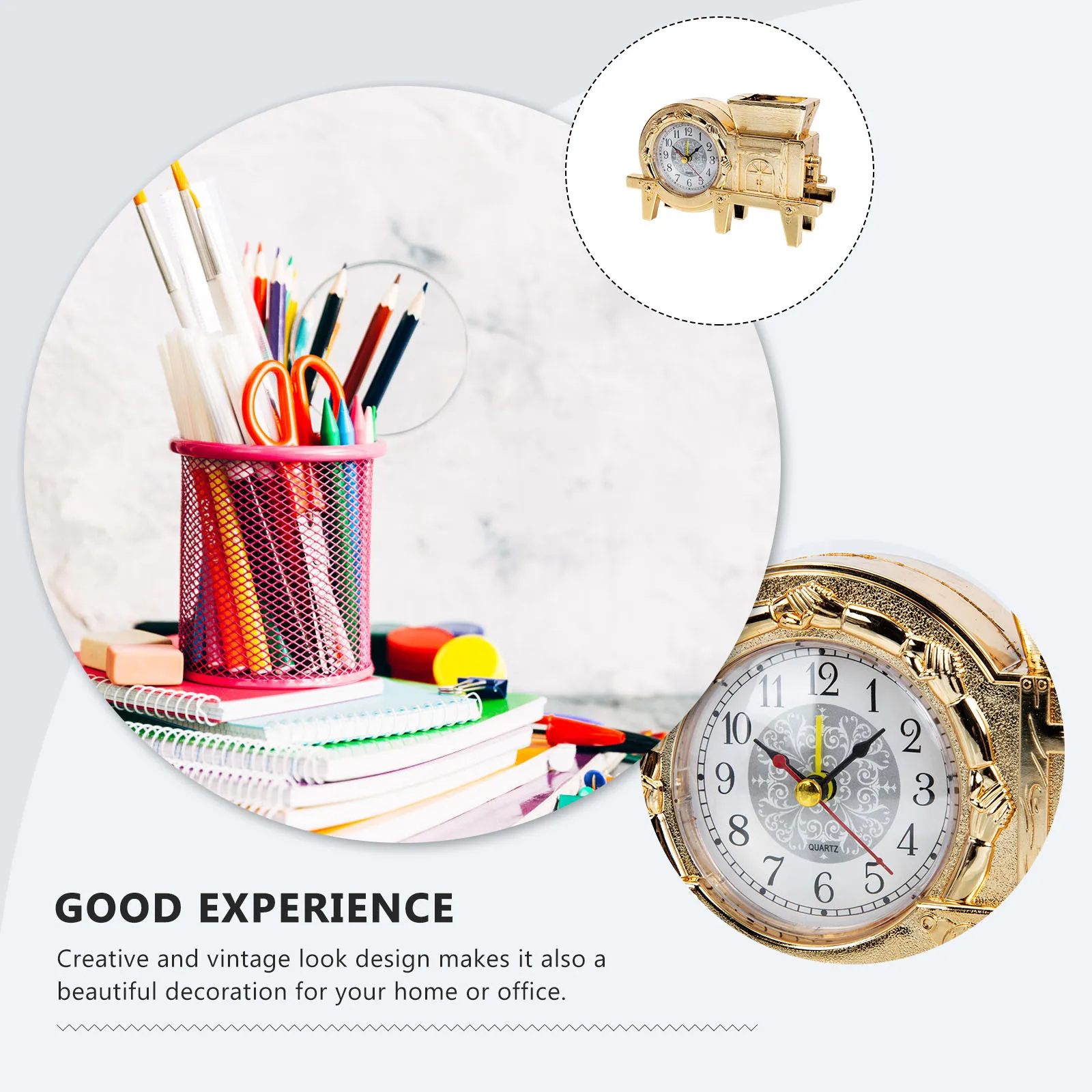 

Retro Windmill Pen Holder Clock Simple Style Desktop Decorative Home Desk Decor Vintage Alarm Clock for Office Study Room Gift