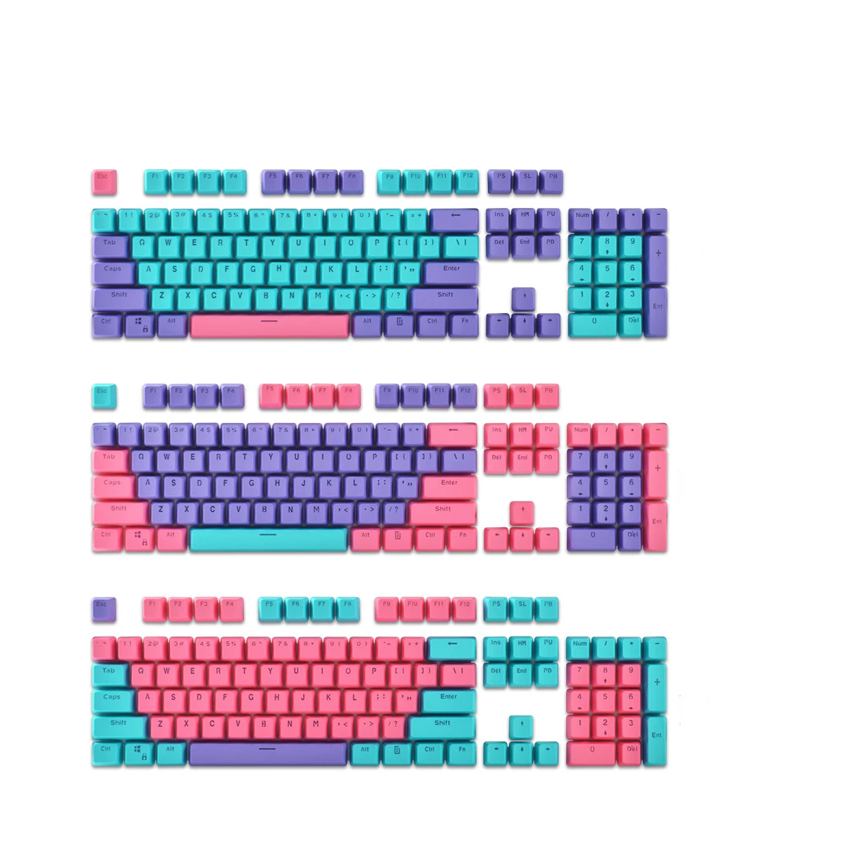 PBT Mix Colors Keycaps for Mechanical Keyboard OEM Profile Double Shot Blue Pink Purple Green Black Red 2 Mix 3 Colors Key Caps