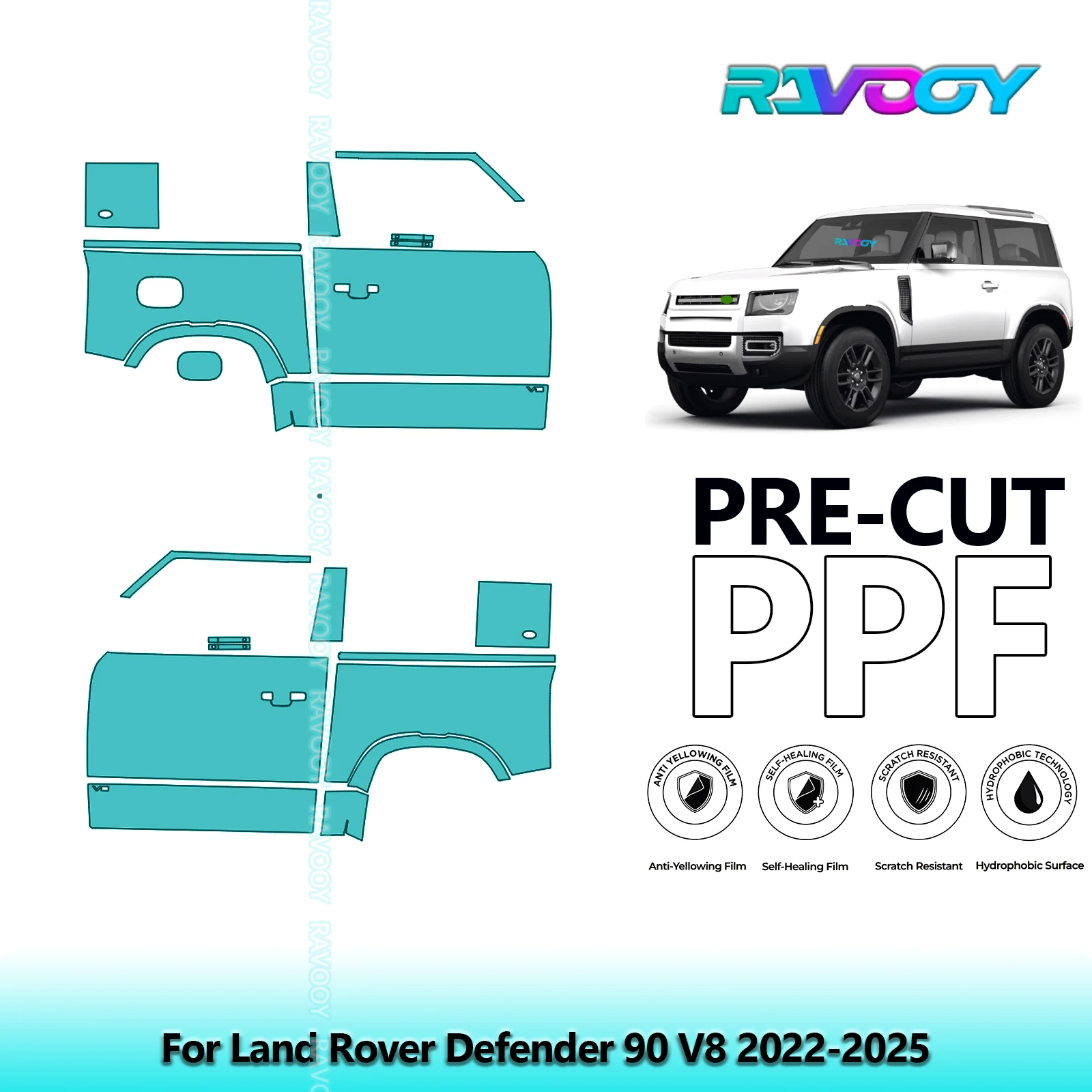 

For Land Rover Defender 90 V8 2022-2025 8.5mil Clear Matte Pre-Cut PPF Door & A/B Pillar Kit TPU Paint Protection Film Set