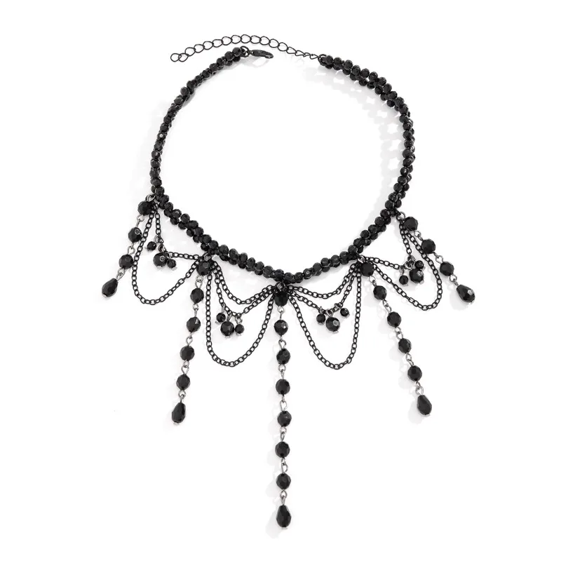

Tassel chain woven crystal necklace European and American retro elegance temperament with dress skirt accessories