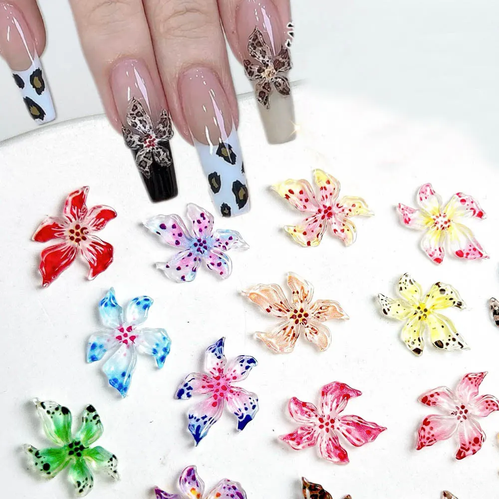 30pcs Ice Sculpture Lily Nail Art Charm 3D Resin Mixed Five Petal Flower Nail Decoration DIY Jelly Kawaii Nail Accessories