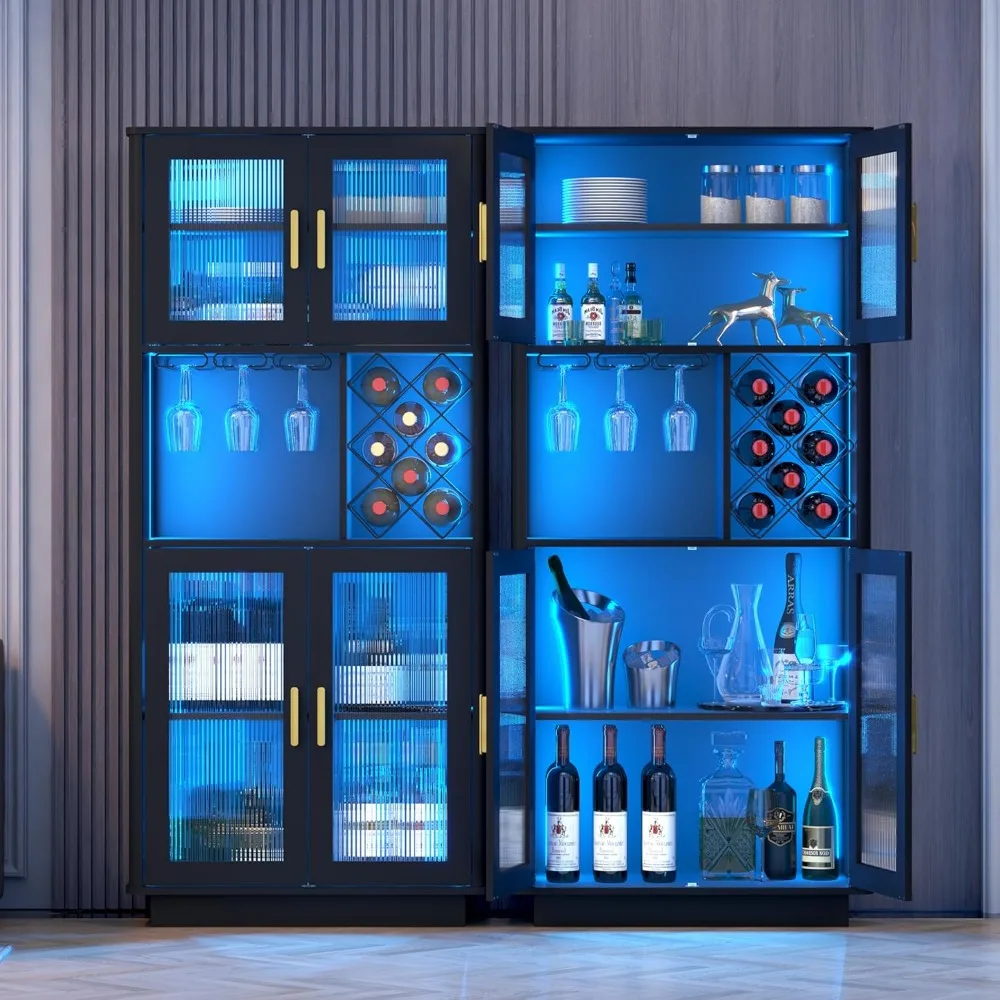 

LED Wine Bar Cabinets with Removable Wine Rack, Bar Cabinets for Liquor with Light Motion Sensor, Kitchen Cabinet Storage