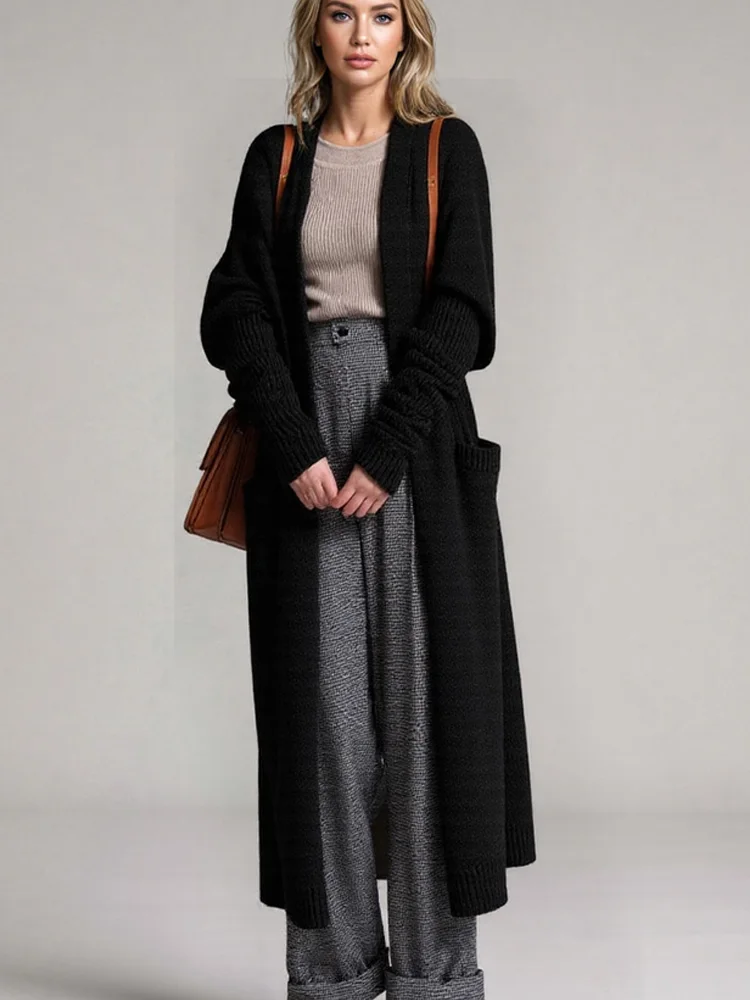 

New Fashion Thicken Knitted Long Cardigan Sweater Women Autumn Winter Long Sleeve Sweater Coat Casual Loose Outwear