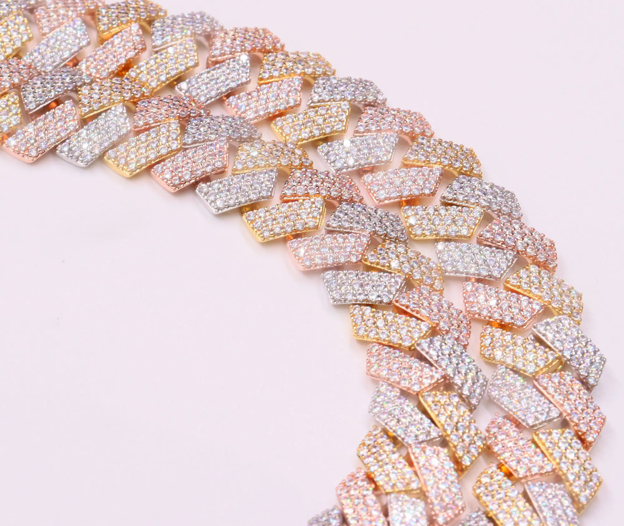 Wholesale Vvs Moissanite Three Color Rose Gold Silver Gold Plated Miami 13mm Cuban Link Chain For Men Women