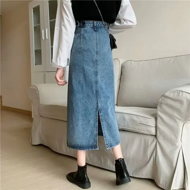 2023 New Women's Autumn/winter High-waisted Slimming Vintage Side Slit Design Sensible A- line Skirt Medium-length Dress