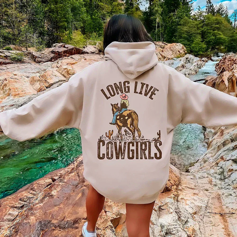 

Long Live Cowgirls Hoodie Western Desert Hooded Sweatshirt Vintage Cactus Cowgirl Pullover Wild West Country Girl Trendy Hoodies