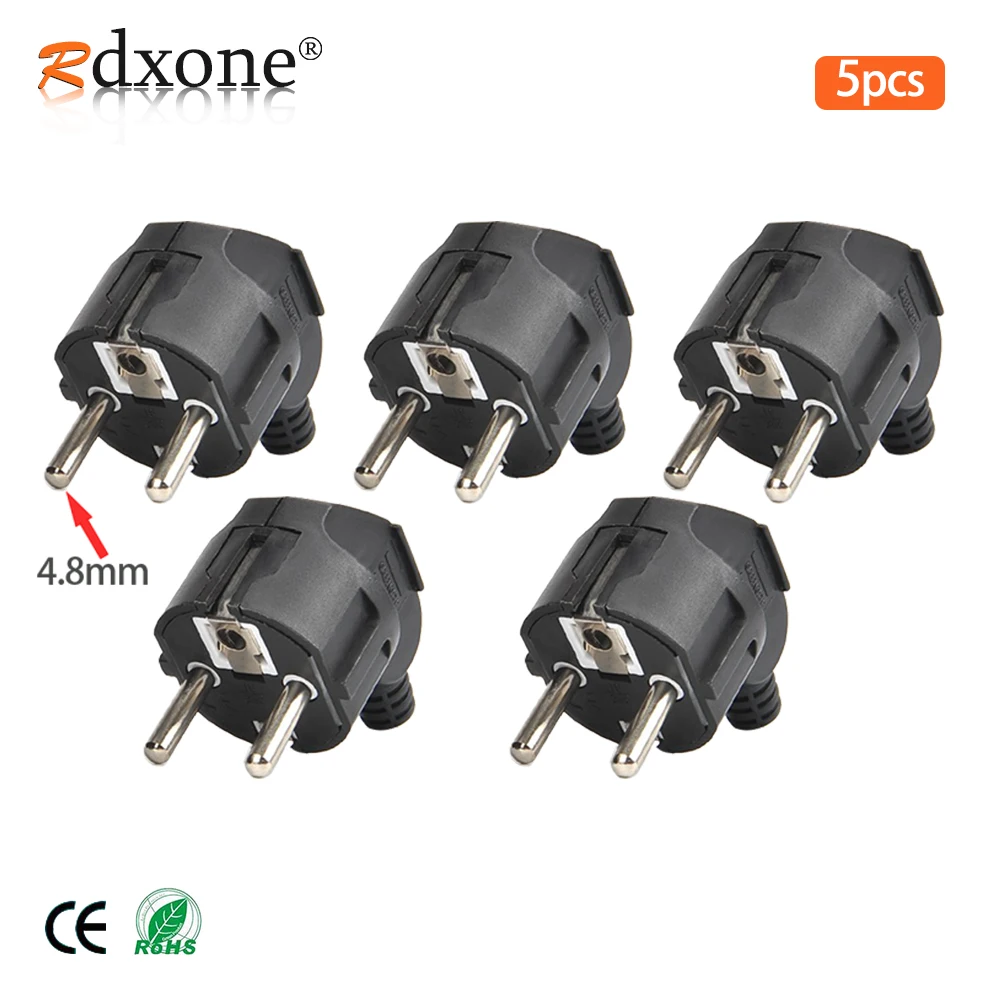 Rdxone 16A EU 4.8mm AC Electrical Power Rewireable Plug Male for Wire Sockets Outlets Adapter Extension Cord Connector plug