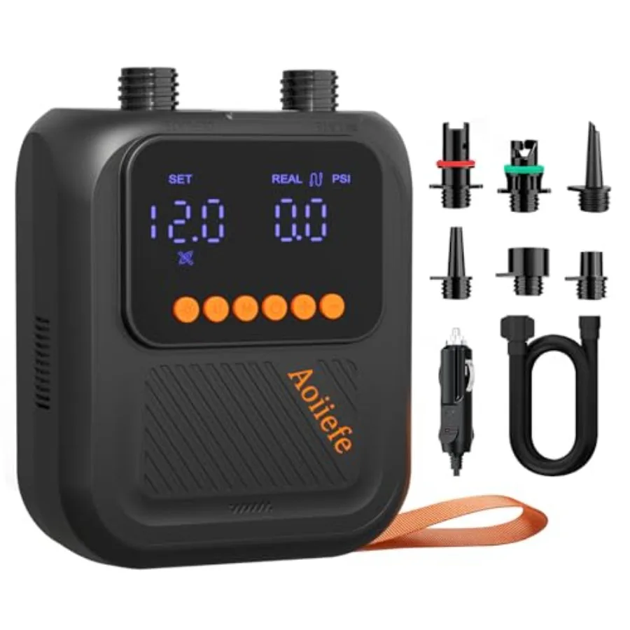 

Electric Paddle Board Pump, 20PSI SUP pump for Paddleboard, Dual Stage InflationandDeflation, Auto-Off and 12V DC connector for