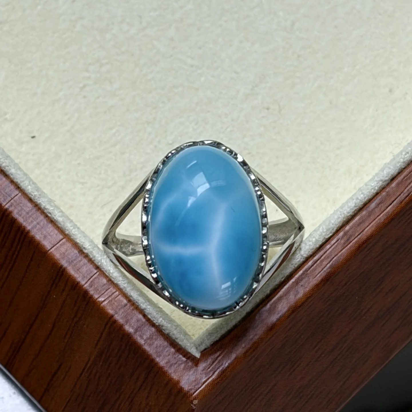 Genuine Natural Blue Larimar Adjustable Ring 16.8/11.5/9mm Larimar Gemstone Women Men Water Pattern AAAAA