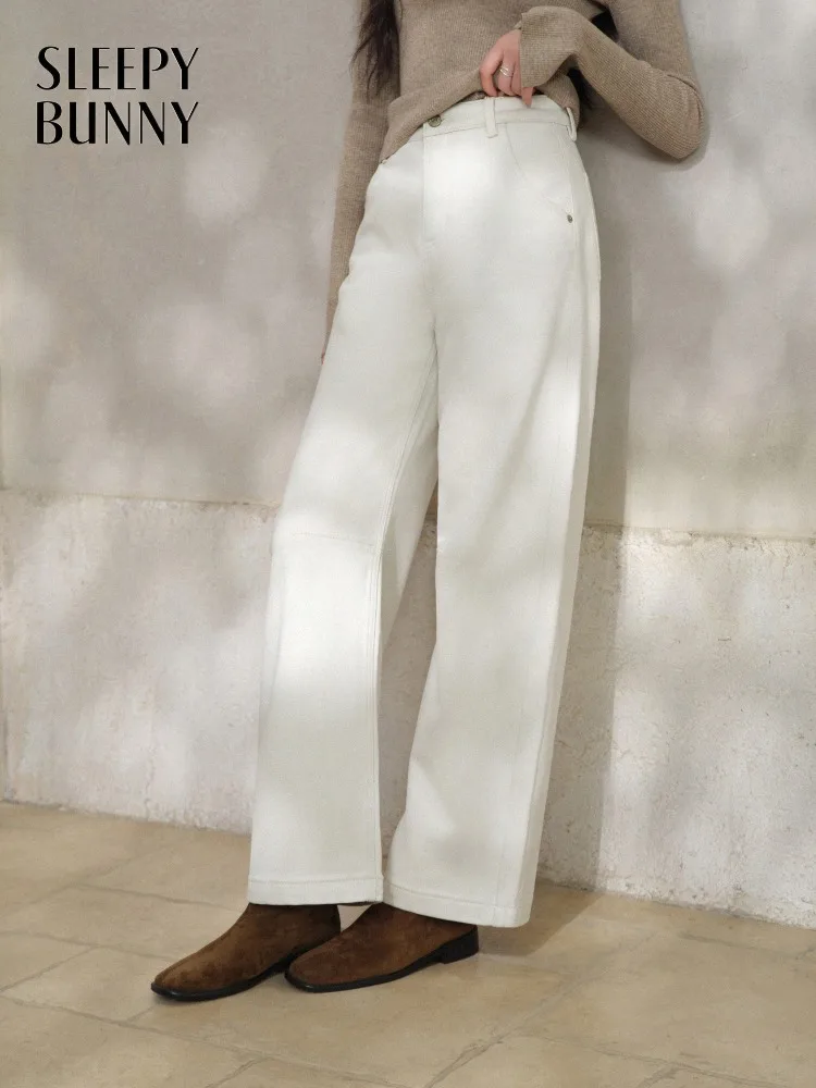 Fleece-gefütterte Denim-Hosen für Damen, warm, locker, gerade Passform, Jeans für Damen, weich, schlankmachend, Winter-Freizeithose, täglich, bequeme Outfits