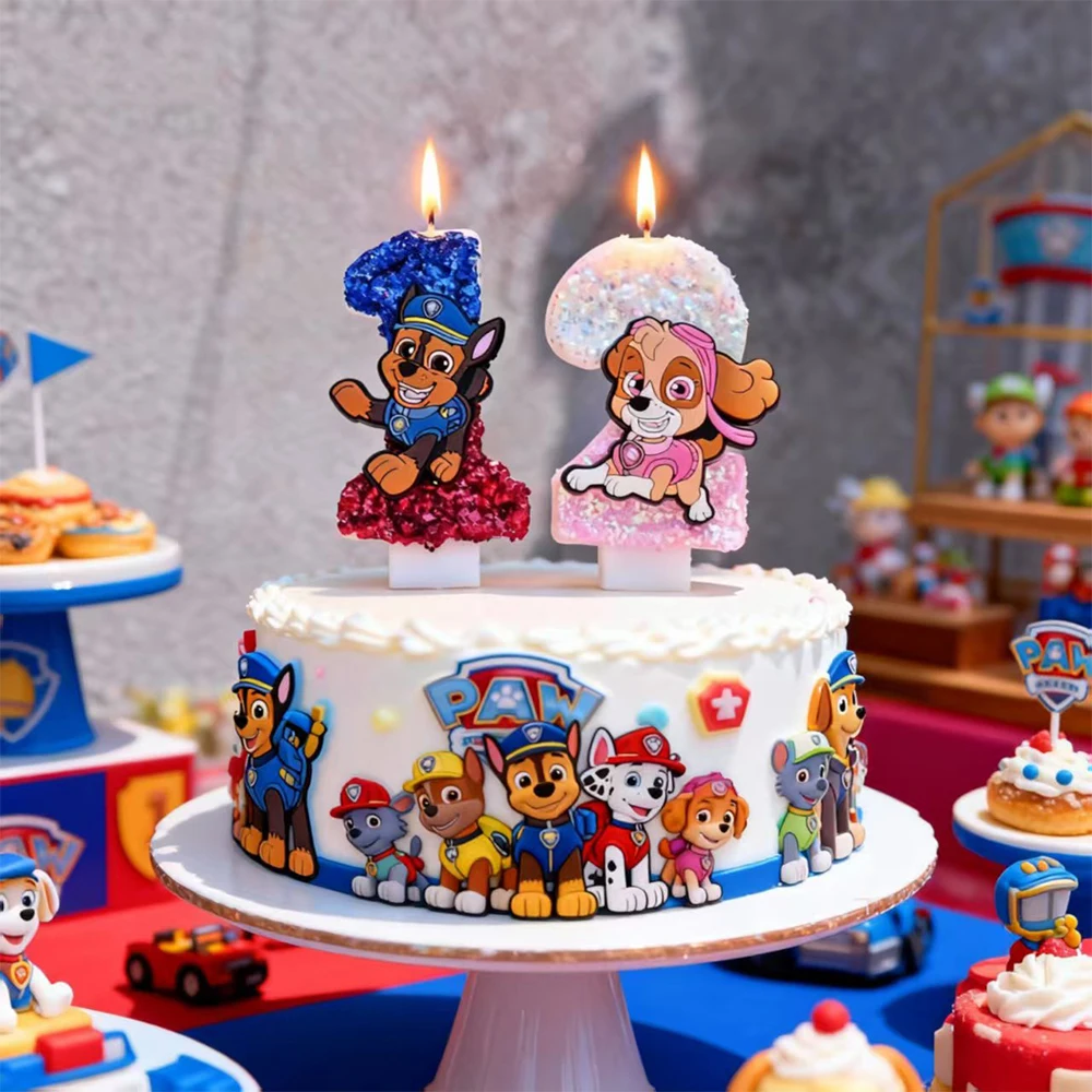 PAW Patrol Kerzen Nummer 0-9 Geburtstagstorten-Dekoration Geburtstagsparty Tortendekoration Baby-Shower-Dekoration Geschenk