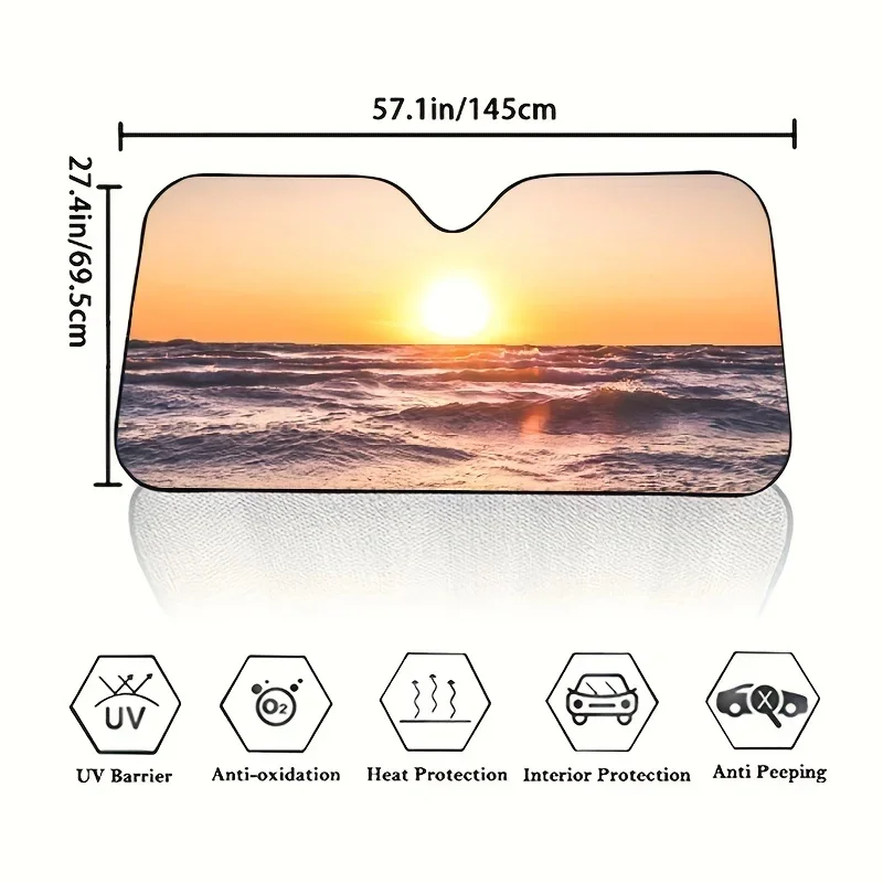 1 Pc Seaside Sunset Scenery Windshield Sunshade For Car SUV Sedan Van RV Universal Sunshade For Car Windshield Folding Blocks