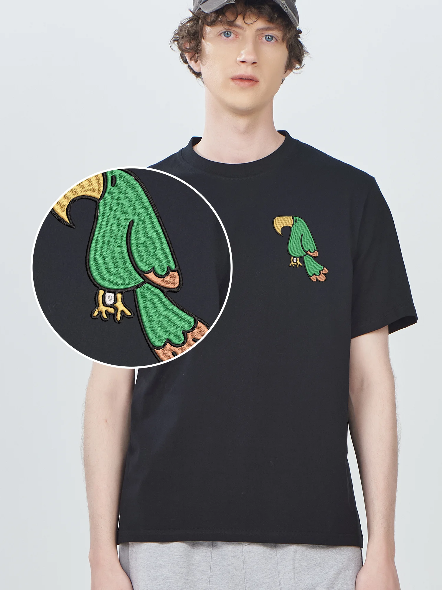 

Parrot Pattern Trendy Embroidered Cotton TShirt For Men Women Luxury Design High Quality Streetwear Tees