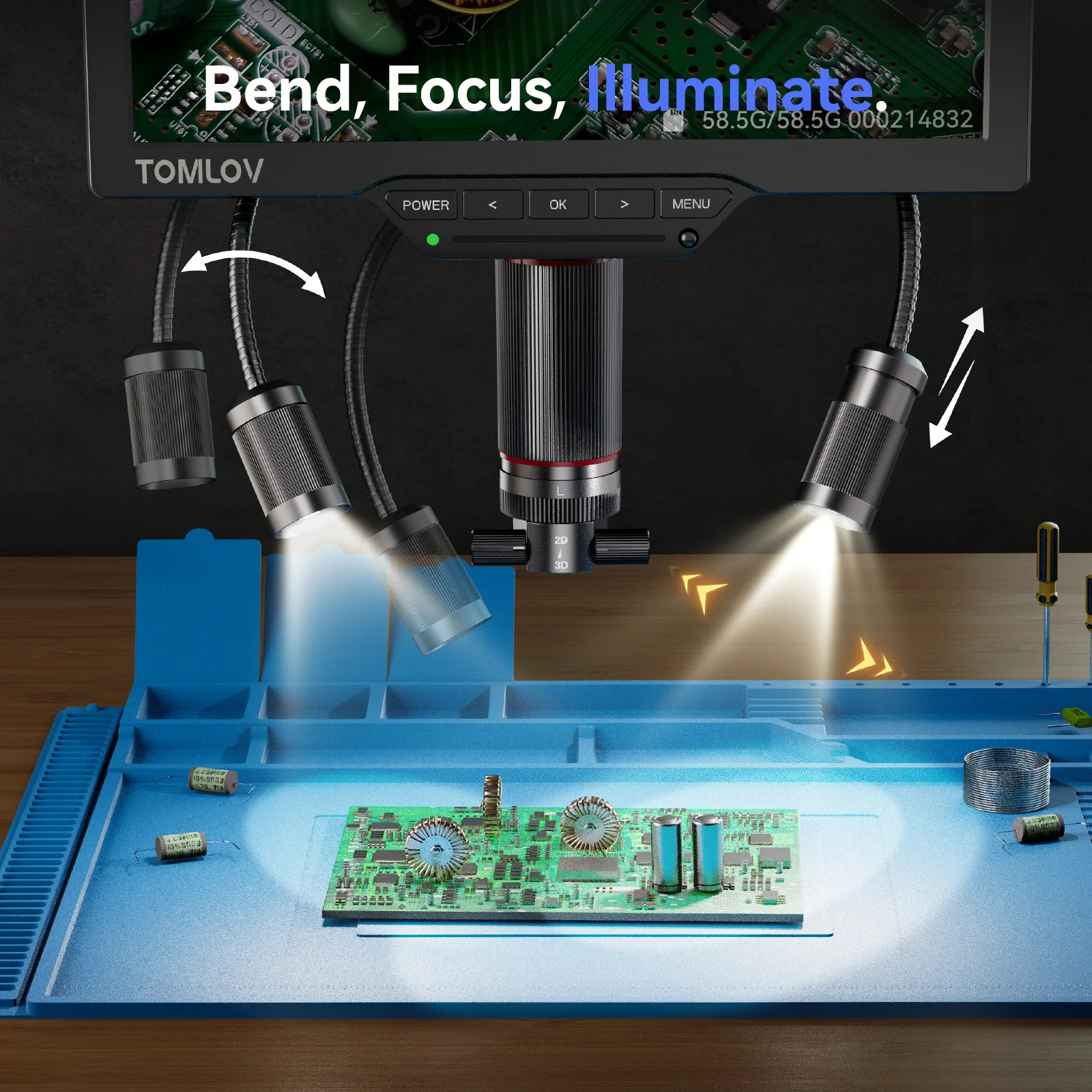 TOMLOV 7-Zoll IPS Digital-Mikroskop 2000X HDMI Mikroskop-Kamera mit Doppel-3D-Linse Elektronisches Löt-Mikroskop für PCB-Reparaturen – Detail 3
