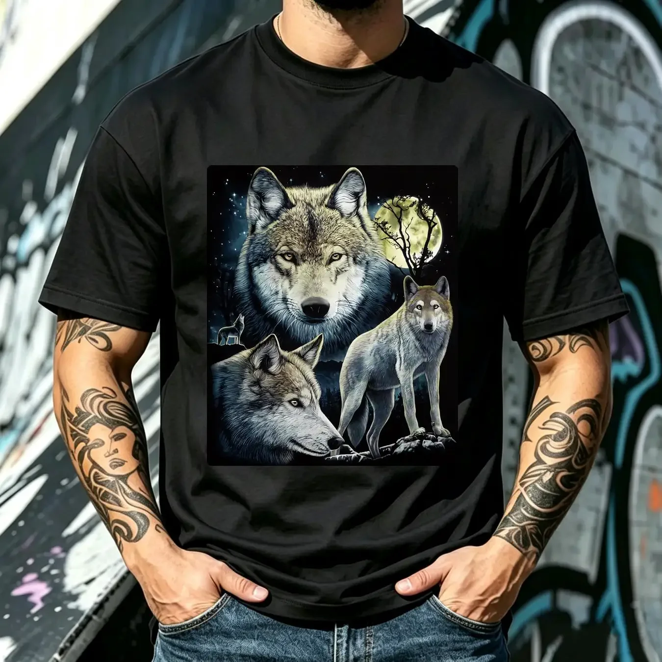 washed T Shirt Shorts Set Rock Chang Original Wolf Glow in the Dark Large vintage Washed designer clothes Stylish Slightly
