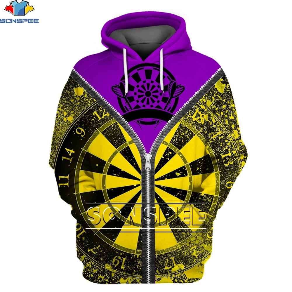 SONSPEE Darts Throw Game Graphic 3D Print Hoodie Men's Women's Summer Harajuku Hooded Long Sleeves Dart Board Oversize Garment