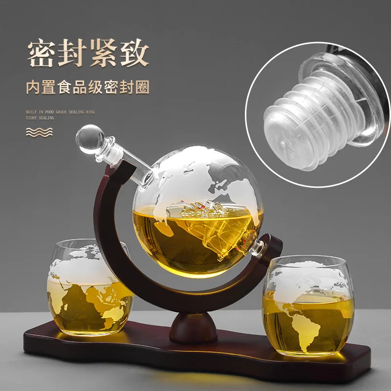 

2025 Newest 3PC Glass Globe Decanter Wooden Base Glass Wine Soaker Foreign Wine Wine Divider Good Sealing Barware Bar Sets Hot