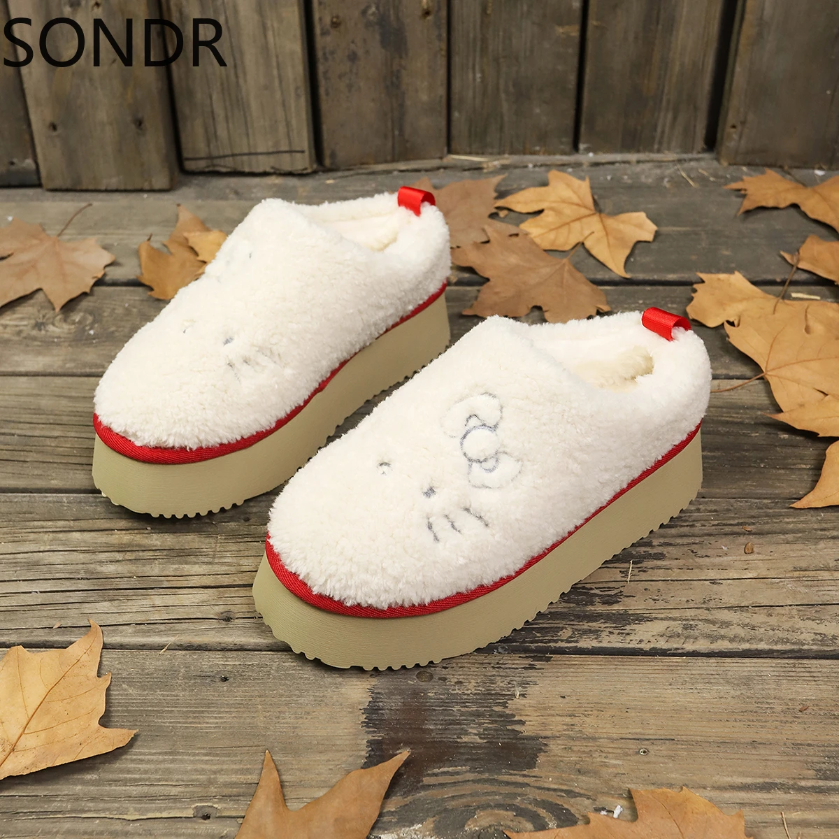 

Womens Cat Fur Furry Cute Round Toe Mules Slippers Flats Warm Winter Plush Shoes X-mas Gift New 2024