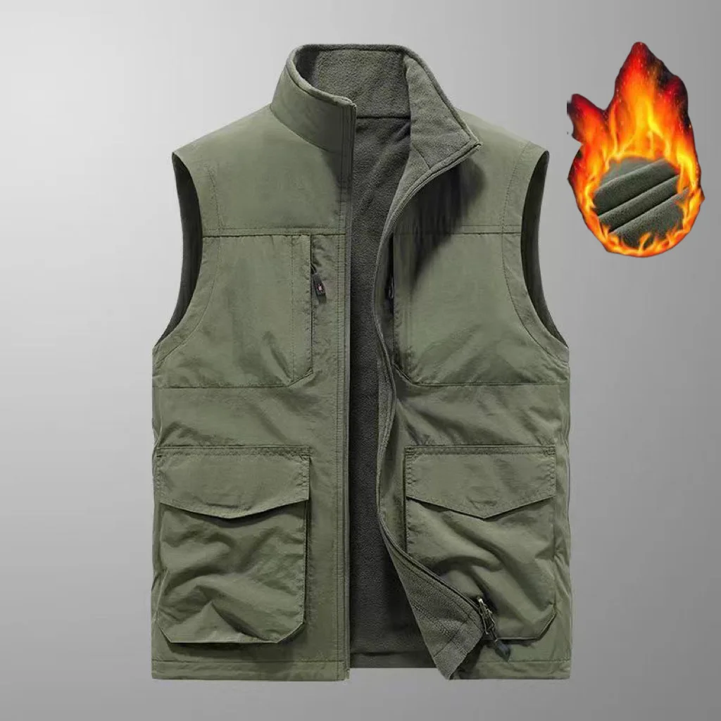 

Мужской двусторонний жилет, новая зимняя модель, с подкладкой, многофункциональный, больших размеров, для города и дома, круглый вырез