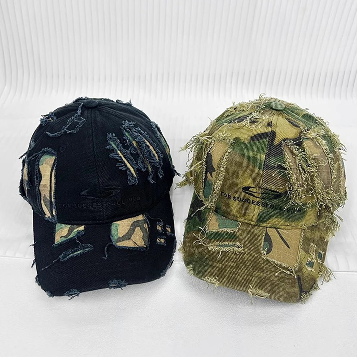 

Y2k Retro Embroidered Cotton Camouflage Baseball Cap with Holes Unisex Street Trendy Vintage Cool Peaked Hat for Outdoor