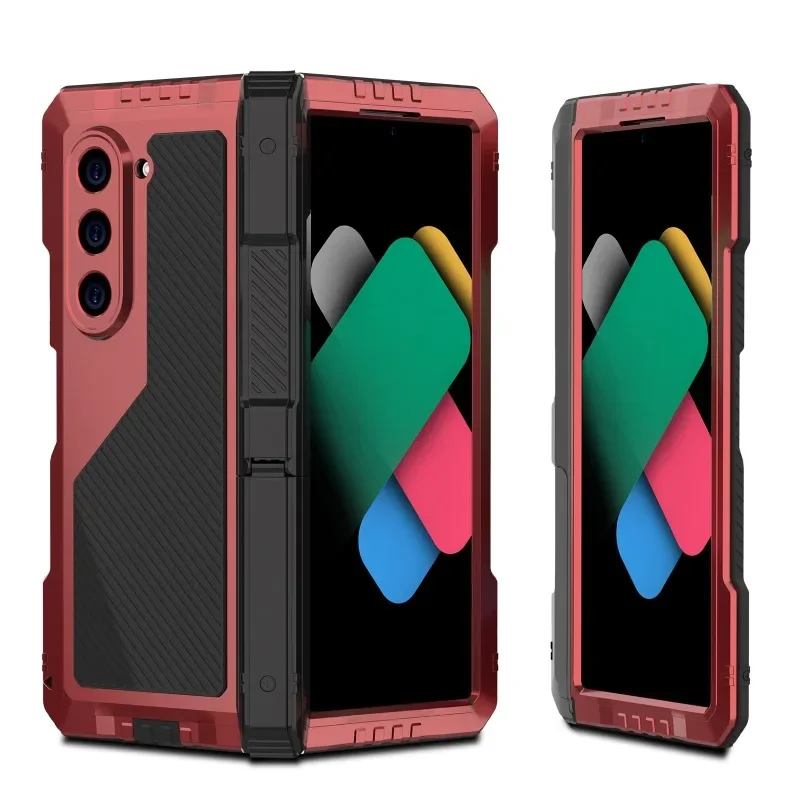 for Galaxy Z Fold 4 5 6 Metal Phone Case, Aluminum Shockproof Bumper Frame Case Soft Rubber Silicone Military Heavy Duty Hard